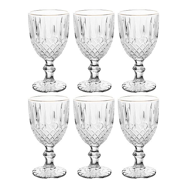 Taça De Água Greek C/6 C/Fio Dourado 345ml 35692 Wolff