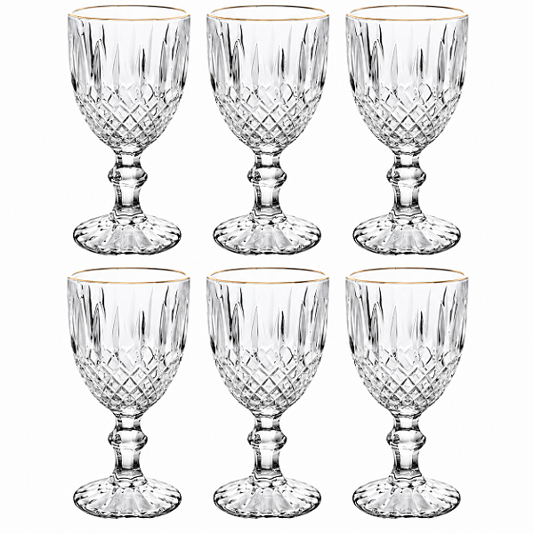 Taça De Água Greek C/6 C/Fio Dourado 320ml 35692 Wolff