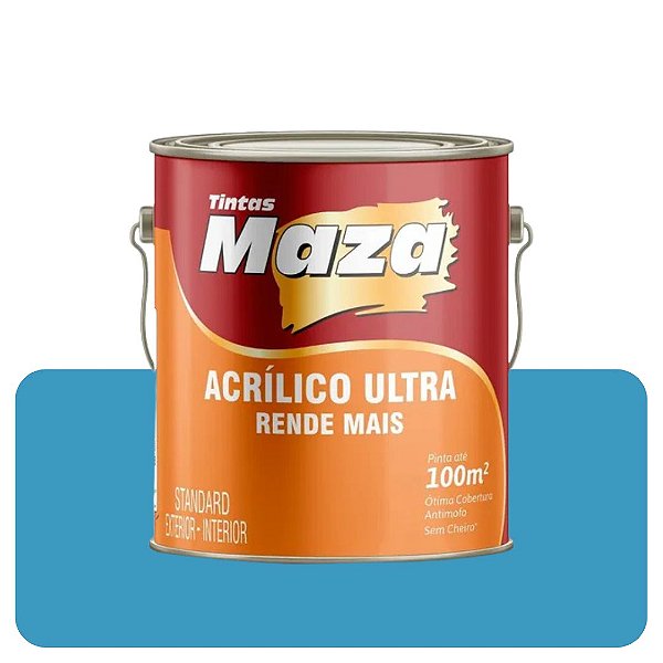 Tinta Acrílica Azul Atlântico 3,6L Fosco Maza Ultra Rende Mais Standard