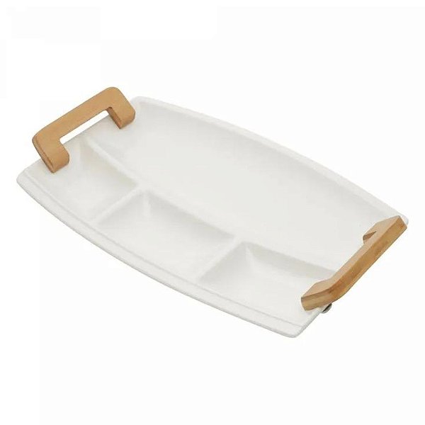 Petisqueira Porcelana C/ Alça Madeira 22x37x5cm 18043 Wolff