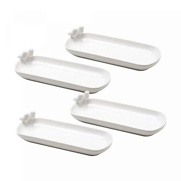 Conjunto 4 Petisqueiras de Porcelana Birds 7cm x 16cm x 3,5cm 18114 Wolff