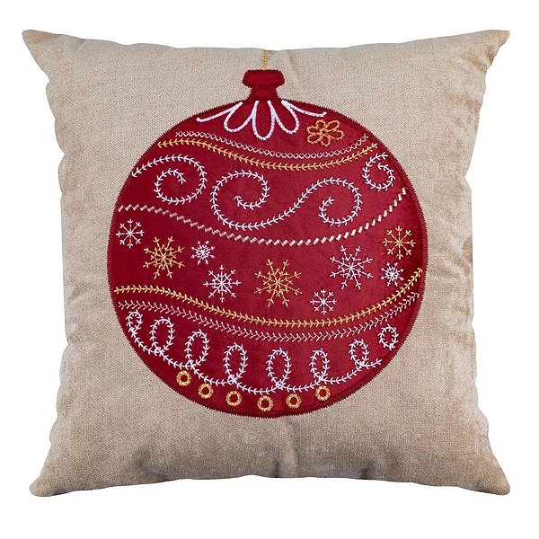Almofada Natalina Bordado Bola De Natal 445481 43x43cm Belchior