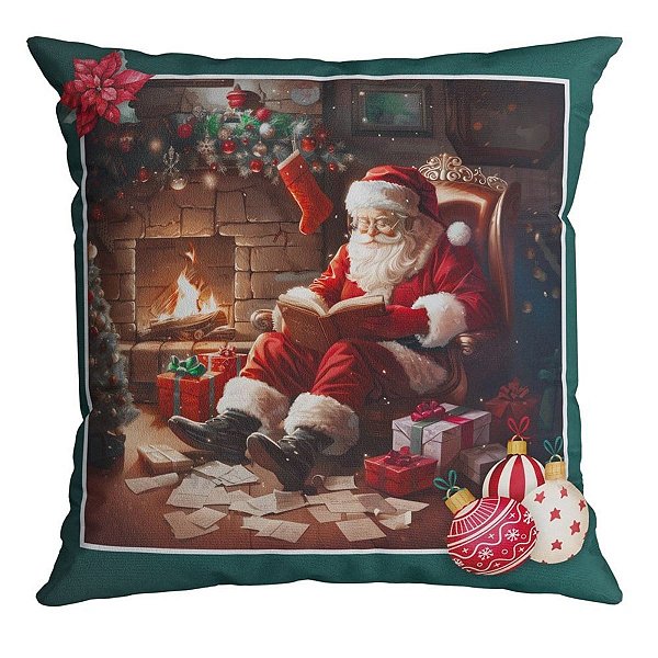 Almofada Natalina Papai Noel Leitor 445511 43x43cm Belchior