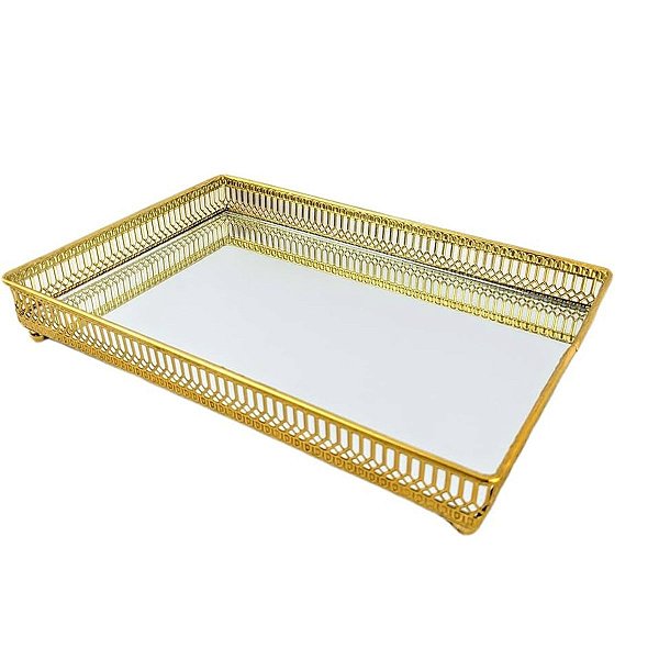 Bandeja Dourada Em Metal Espelhado 7175 4,5x24x12,5cm Mart