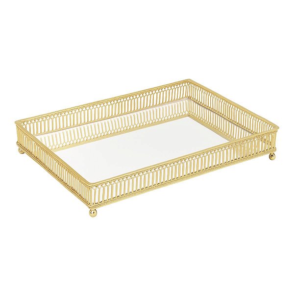 Bandeja Dourada Em Metal Espelhado 7172 4,5x27x19cm Mart