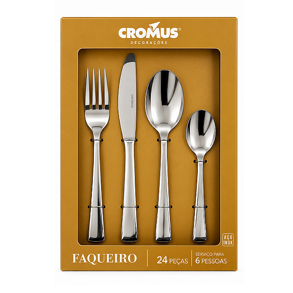 Faqueiro 24 Peças de Aço Inox 1018102 Cromus 6 Pessoas