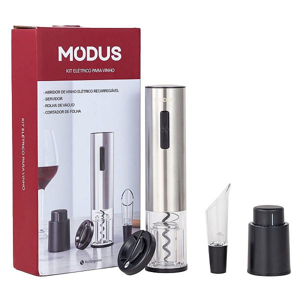 Saca Rolha Elétrico Aço Inox 22X4X4CM Kit C/4 1014707 Cromus