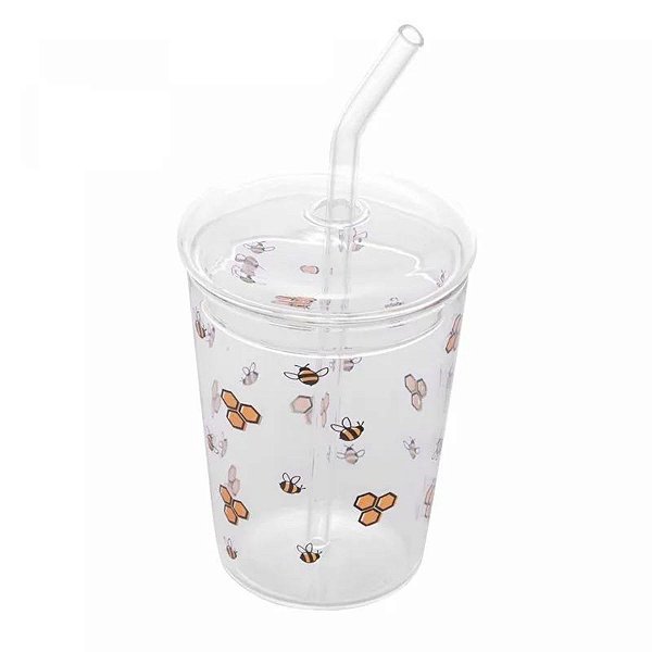 Copo Bee C/Tampa E Canudo Borossilicato 360ml 5962 Lyor