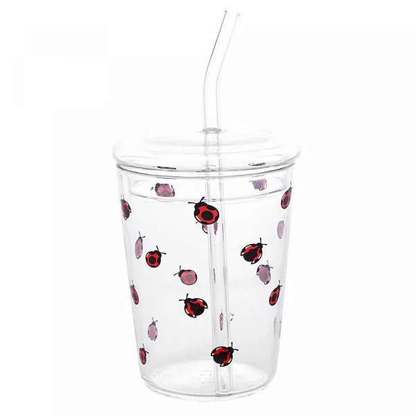 Copo Ladybug  De Borossilicato C/ Canudo 360ml  5962 Lyor