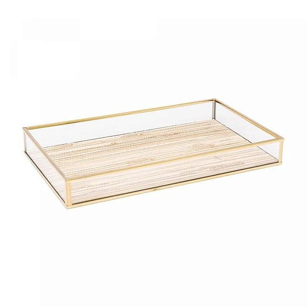 Bandeja de Metal Dourada C/ Palha 20X30X3cm 5630 Lyor