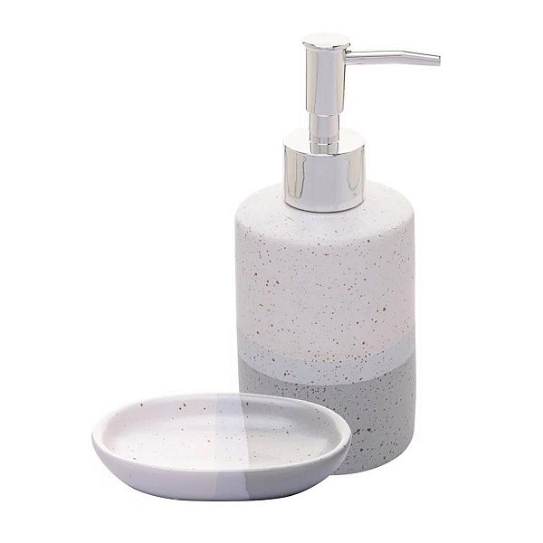 Kit Saboneteira Degradee Cinza de Cerâmica C/2 Peças 220415 Lyor