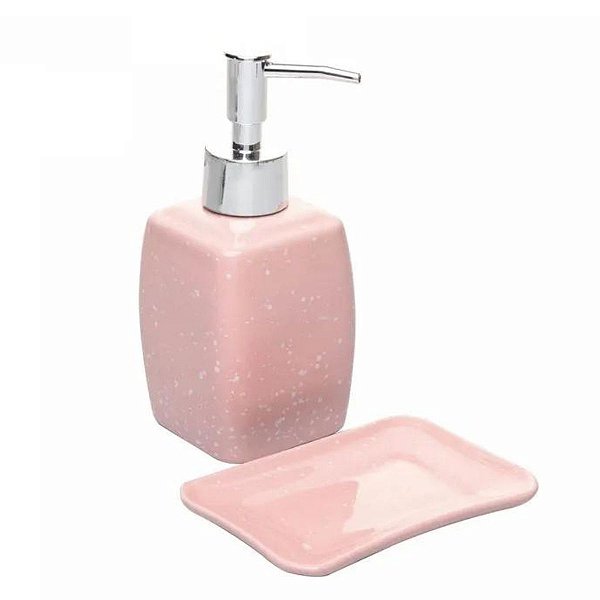 Kit Saboneteira Speck Rosa de Cerâmica C/2 Peças 220411 Lyor