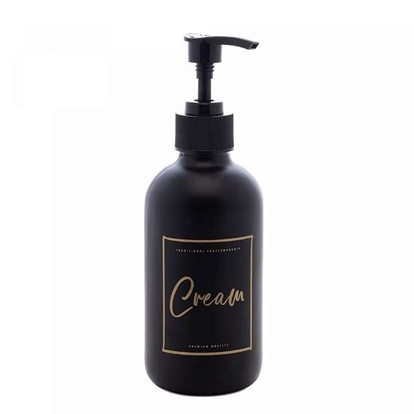 Porta Creme De Vidro Preto Fosco C/ Pump 250ml 2686 Lyor