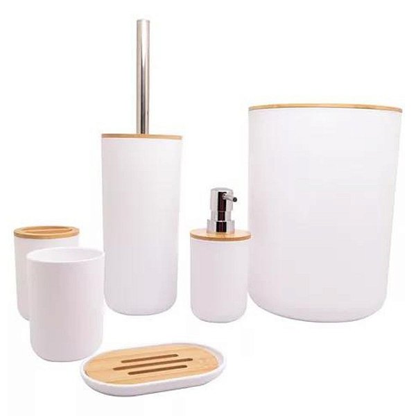 Kit Banheiro De Bambu E Abs Branco C/6 Peças 220119 Lyor