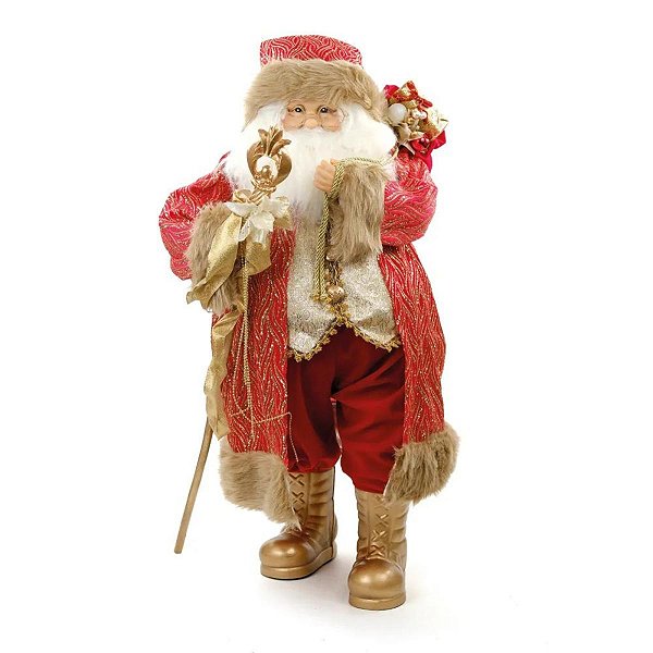 Papai Noel Decorativo 46cm Com Cajado Ouro 1049446 Cromus