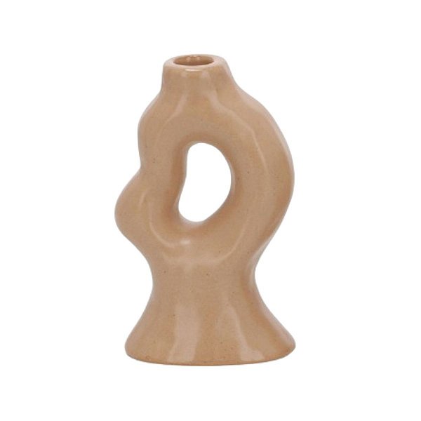 Castiçal Porta Velas Em Cerâmica Marrom 17,5cm 19144G Mart