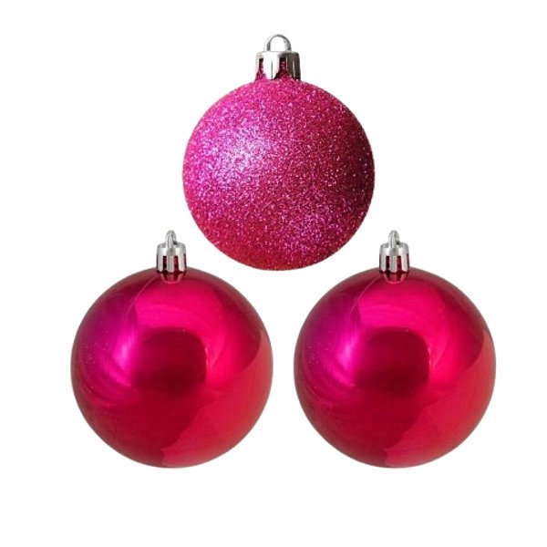 Bola Natalina 8cm Pink C/10PC Mista Merita