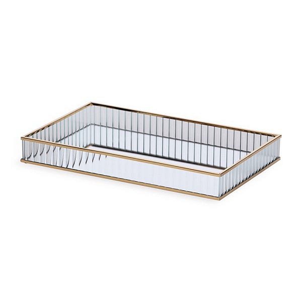 Bandeja Dourada Em Metal E Vidro P 4x23x14cm 19602 Mart