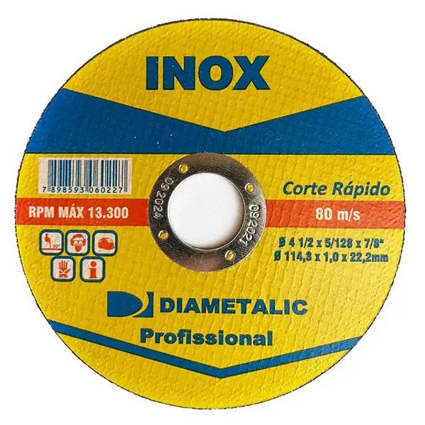 Disco de Corte Rápido Fino P/ Aco Inox 115x22mm Diametalic
