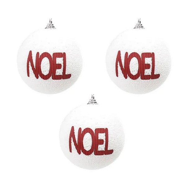 Bola Natalina 10cm Branca e Vermelho C/4 1043431 Cromus