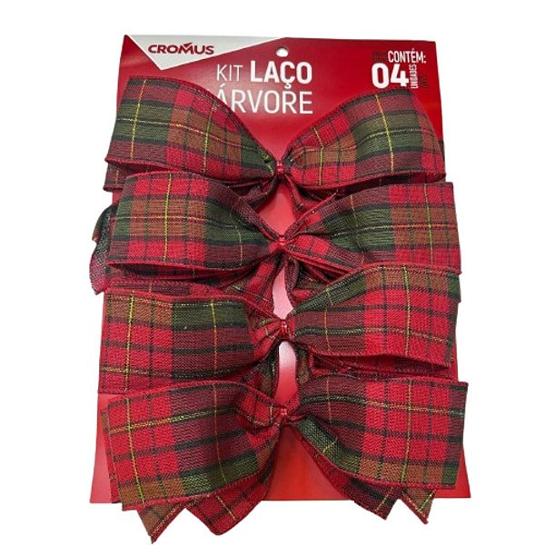 Kit Laço Xadrez 25cm C/4Und Vermelho e Verde 1058013 Cromus