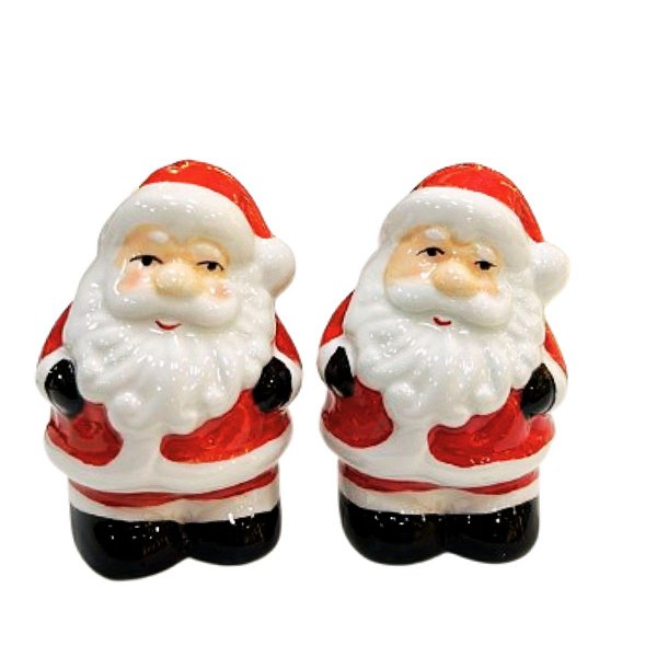 Kit Saleiro e Pimenteiro Papai Noel 8cm Cerâmico N07736 Fafa