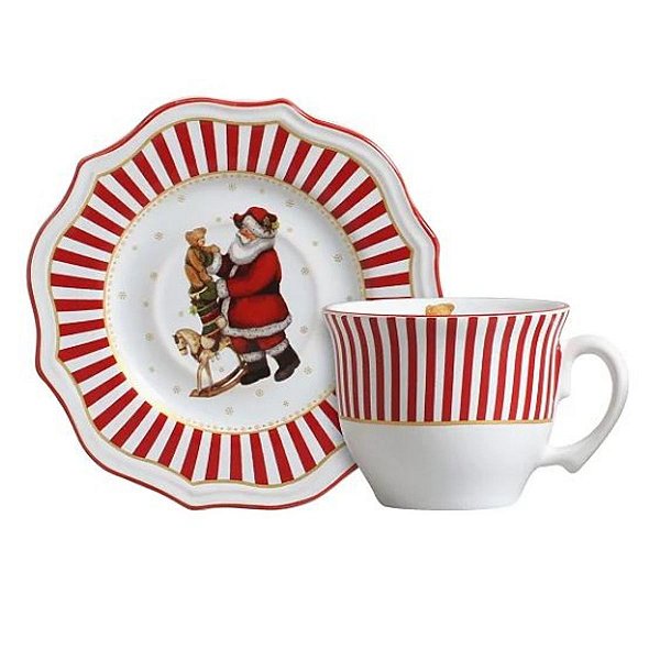 Xícara Natalina Papai Noel Filete De Ouro C/1Un