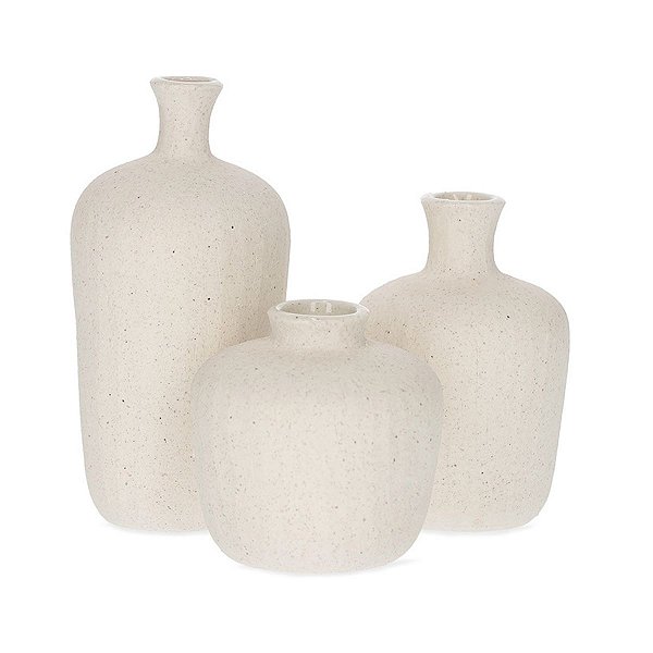 Kit Mini Vaso Cerâmico Bege 19795 P7,5cm M10cm G13,5cm Mart