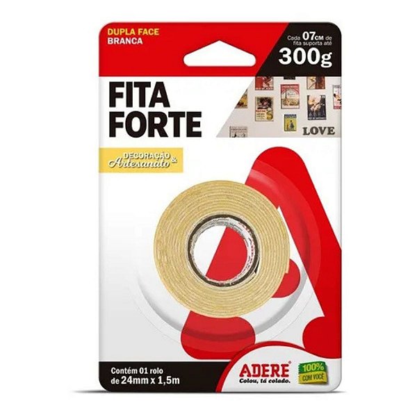 Fita Forte Dupla Face Espuma Branca Decoração E Artesanato 24mmx1,5mt  Adere