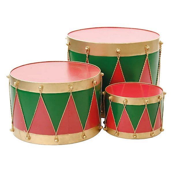 Tambor Decorativo Vermelho/verde jogo C/ 3 1044472 Cromus
