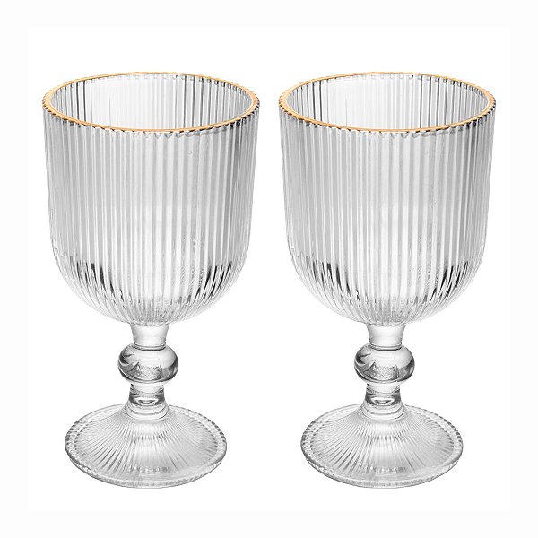 Conjunto 2 Taças de Vidro Lines Fio Ouro 380ml 20637 Wolff