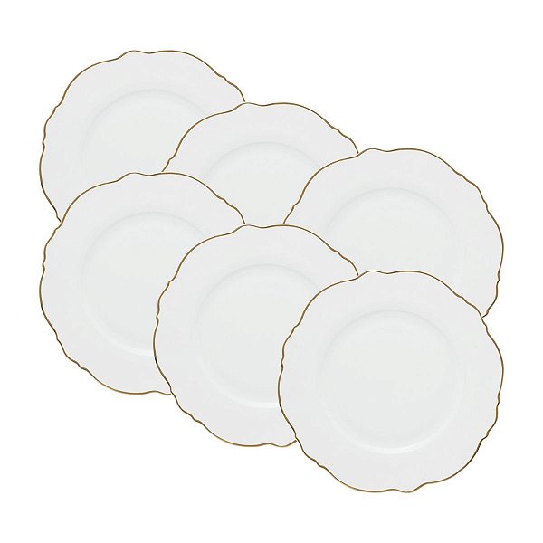 Prato Raso De Jantar Maldivas Branco Fio De Ouro 28cm CJ6