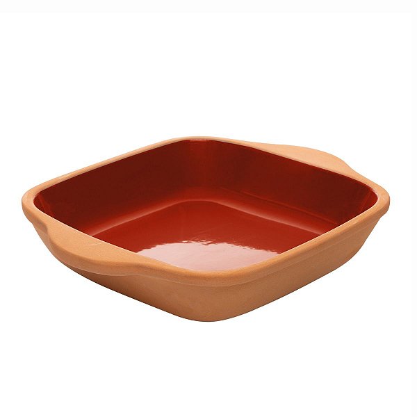 Refratário Quadrado Maia Cerâmica C/ Alça Terracota 34x28x6cm 18262