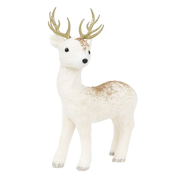 Rena Natalina em Pé Glitter Branco e Ouro 52cm C/1un BC3072