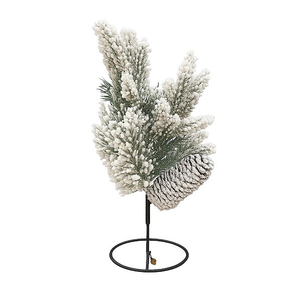 Castiçal com Galhos e Pinhas Verde e Branco 20cm 1Unid EN4326