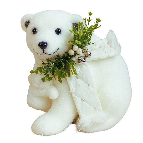 Boneco Natalino Urso Com Filhote Branco 22cm C/1unid BC3364