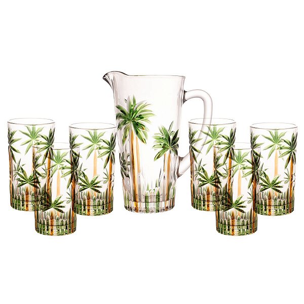 Jarra de Vidro Palm Tree Handpaint C/ 6 Copos 29394
