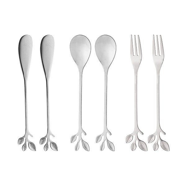 Talheres P/ Aperitivos Leaves Prata Em  Aço Inox 6Pçs 28838 Wolff