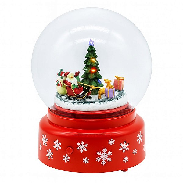 Cenario P/ Vila Natalina Globo De Água Papai Noel LED Som e Neve 18cm 1Unid