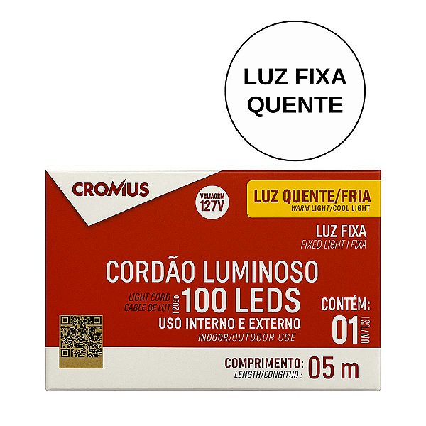 Pisca Pisca Luz Fixa Amarela 100L 5m 127v 1UN 1201253 Cromus
