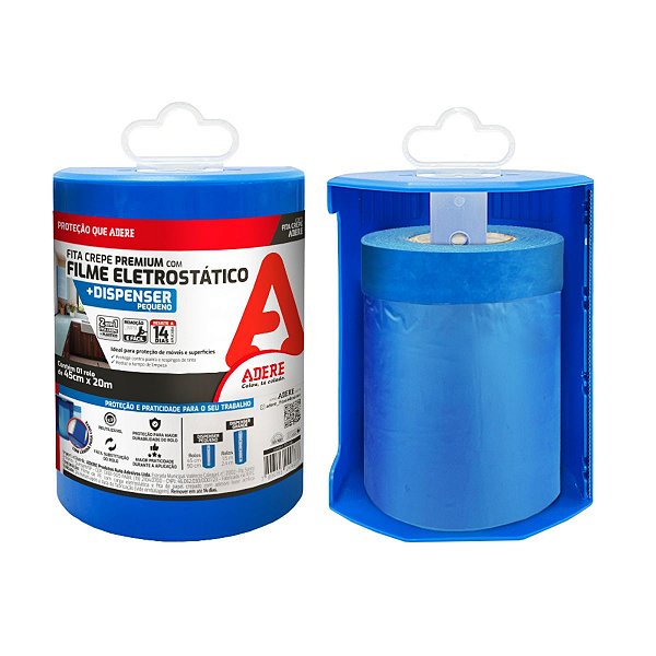 Fita Crepe Azul Filme Eletrostático Mascaramento 45MMX20M C/ Dispenser
