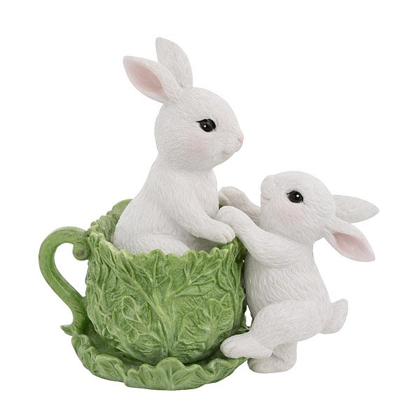 Coelho De Pascoa Flower  Xicara De Alface Resina 16cm 1Unid 1094513