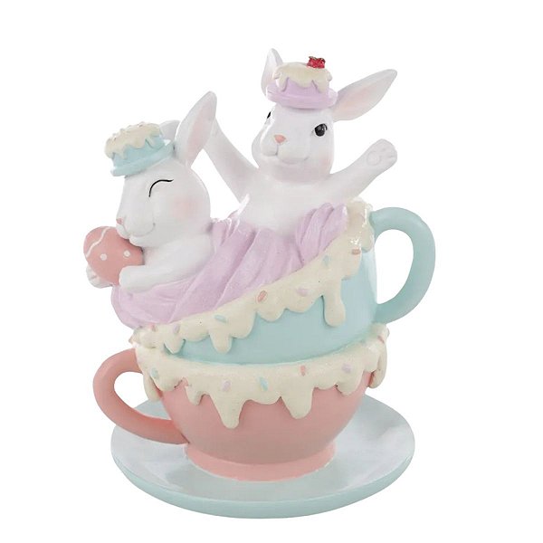Coelho De Pascoa Tea Party Familia na Xicara 23cm 1094439 1Unid