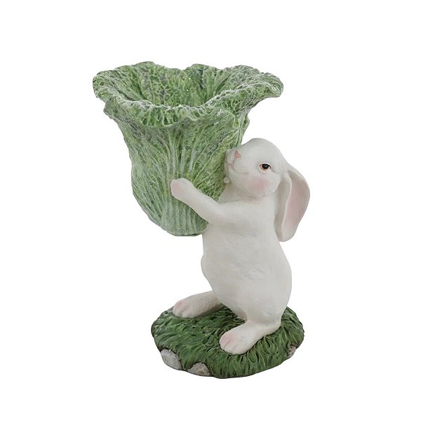 Coelho De Pascoa Flower  Alface Resina 12x7,2x11,8cm 1Unid 1094512