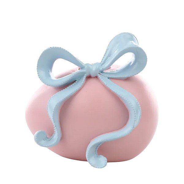 Candelabro Castiçal Porta Velas De Pascoa Pastries Ovo Rosa C/ Laço 9x8cm 1067835