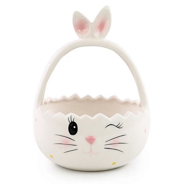 Cesta De Pascoa Coelho C/ Alça Cerâmica Sweet 19x15cm 1050471