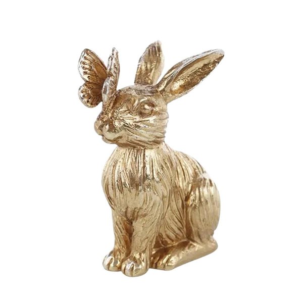 Coelho Pascoa Goldy Dourado C/ Borboleta Em Resina 13cm 1094433 1Unid