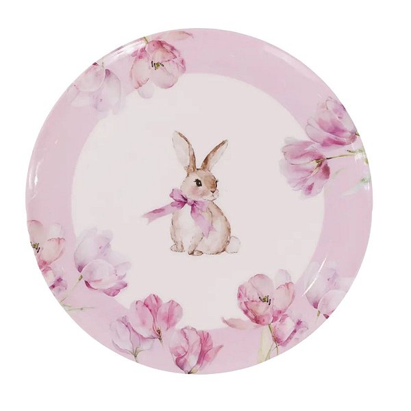 Prato De Pascoa De Sobremesa Coelho C/ Flores Em Melanina 20cm 1Und 1070833