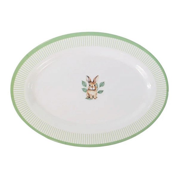 Prato De Pascoa Petisqueira Oval Coelho C/ Folhagem Em Melamina C/1Und 33cm 1070826