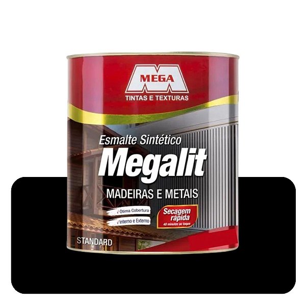 Esmalte Megalit Preto 0,900ml Brilhante Sintético Solvente Mega